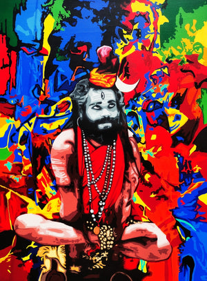 Sadhu' religious acrylic painting by artist Sujit Karmakar, 48x36 inch, on canvas