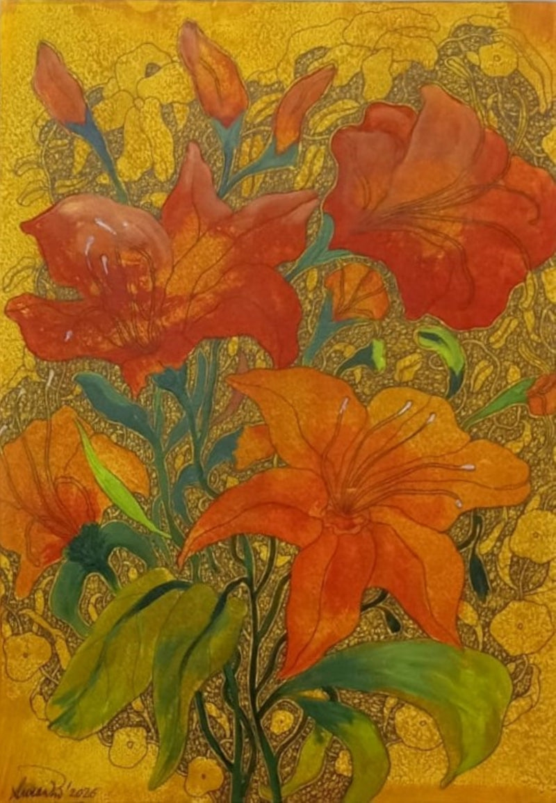 Sag Of Nature 14' nature mixed-media painting by artist Susanta Das, 16x12 inch, on paper
