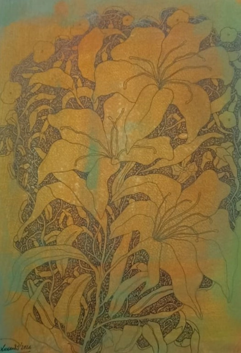 Sag Of Nature 15' nature mixed-media painting by artist Susanta Das, 16x12 inch, on paper