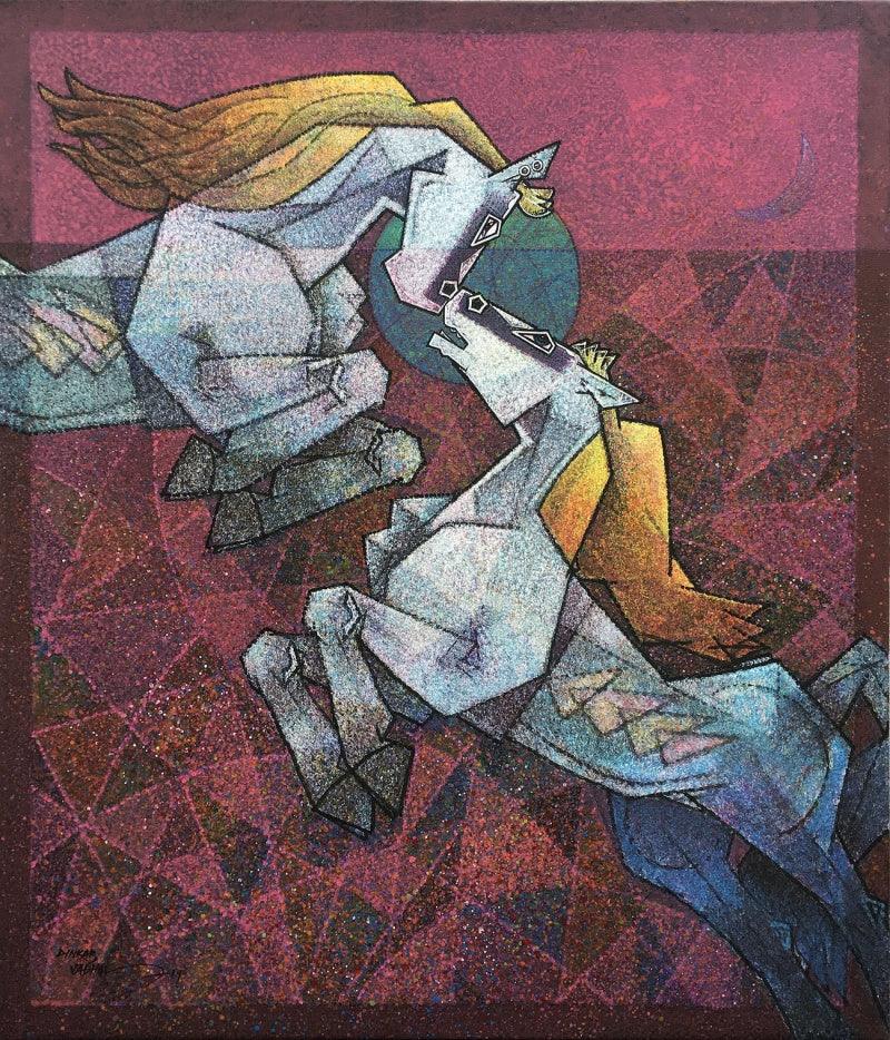 Animals acrylic painting titled 'Saga Of Love', 42x36 inches, by artist Dinkar Jadhav on Canvas