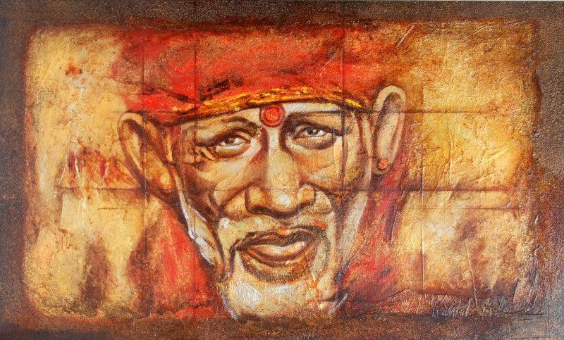 Realistic oil painting titled 'Sai Baba II', 40x66 inches, by artist Anurag Swami on Canvas