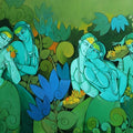 Sakhi 1' figurative acrylic painting by artist Suman Dongre, 36x60 inch, on canvas