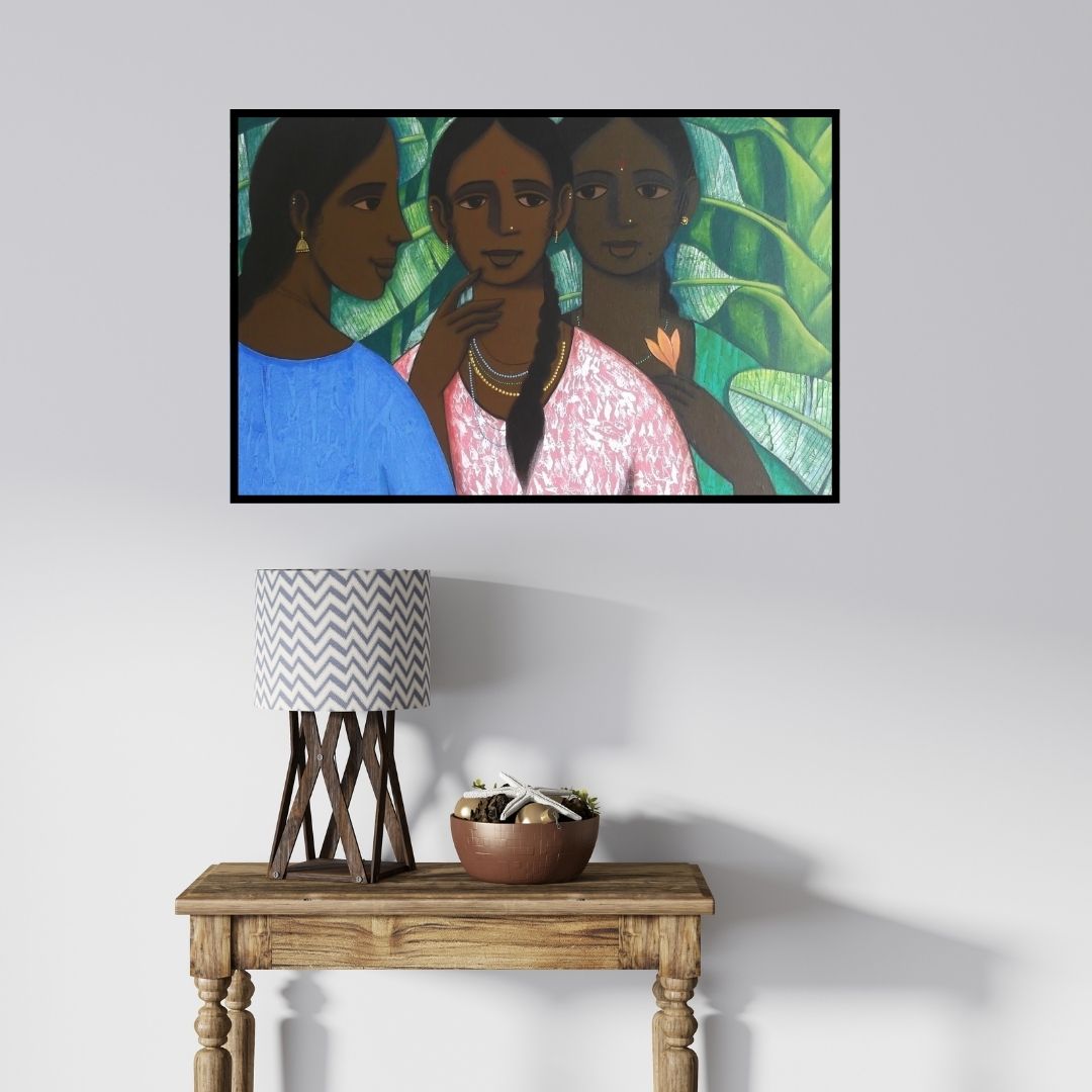 In-situ view of Nagesh Ghodke's 'Sakhi 2' painting in a room