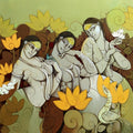 Sakhi 2' figurative acrylic painting by artist Suman Dongre, 26x48 inch, on canvas