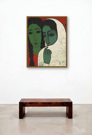 Sakhi by artist Mamta Mondkar displayed in a Minimalist Reception Area