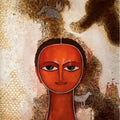 Sakridagaami 1' figurative acrylic painting by artist Meenakshi Jha Banerjee, 18x18 inch, on canvas