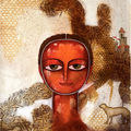 Sakridagaami 3' figurative acrylic painting by artist Meenakshi Jha Banerjee, 18x18 inch, on canvas