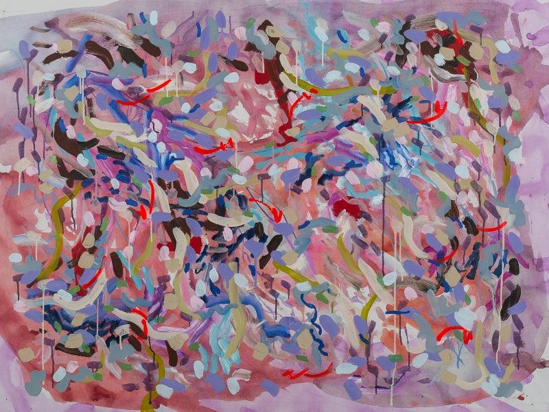 Abstract acrylic painting titled 'Sakura', 36x48 inches, by artist Sheena Bajaria on Canvas