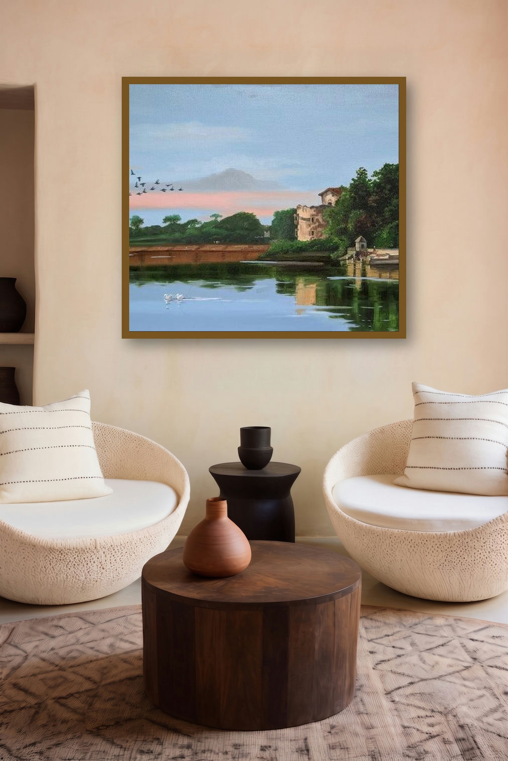 Samantasar Lake by artist Parimal Vaghela displayed in a Museum Style gallery