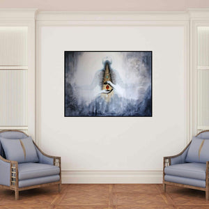 'Samarpan 2' painting by Arabinda Samanta shown on a wall in a furnished room.