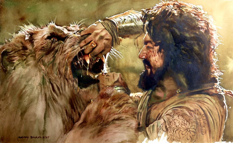 'Sambhaji Maharaj' religious watercolor painting by artist Uday Bhan, 15x22 inch, on paper