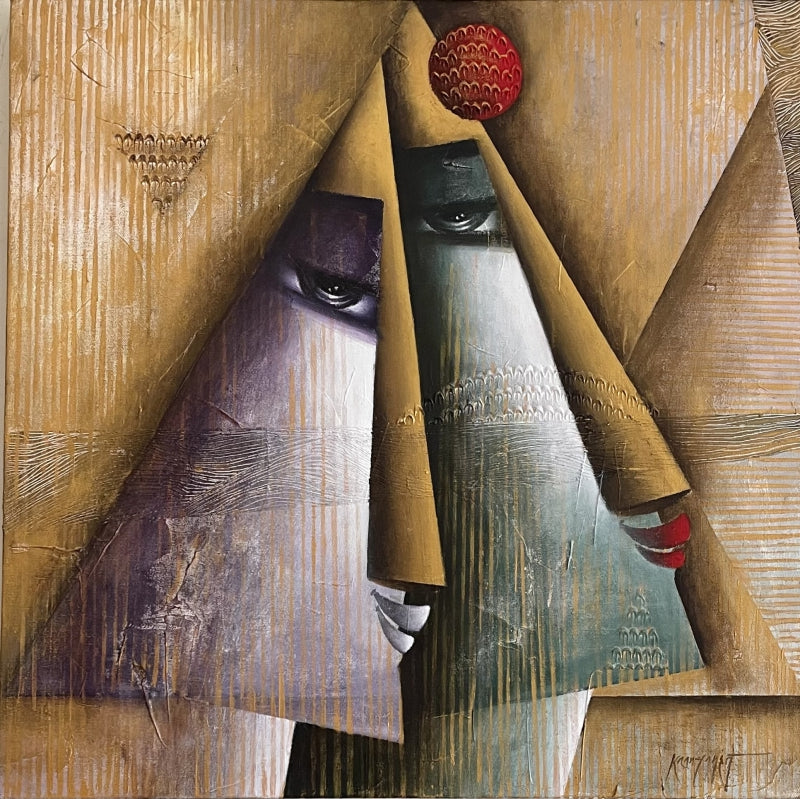 Sampoorna' figurative acrylic painting by artist Kanchan Mahante, 24x24 inch, on canvas