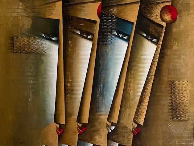 Sampoorna' figurative acrylic painting by artist Kanchan Mahante, 36x48 inch, on canvas