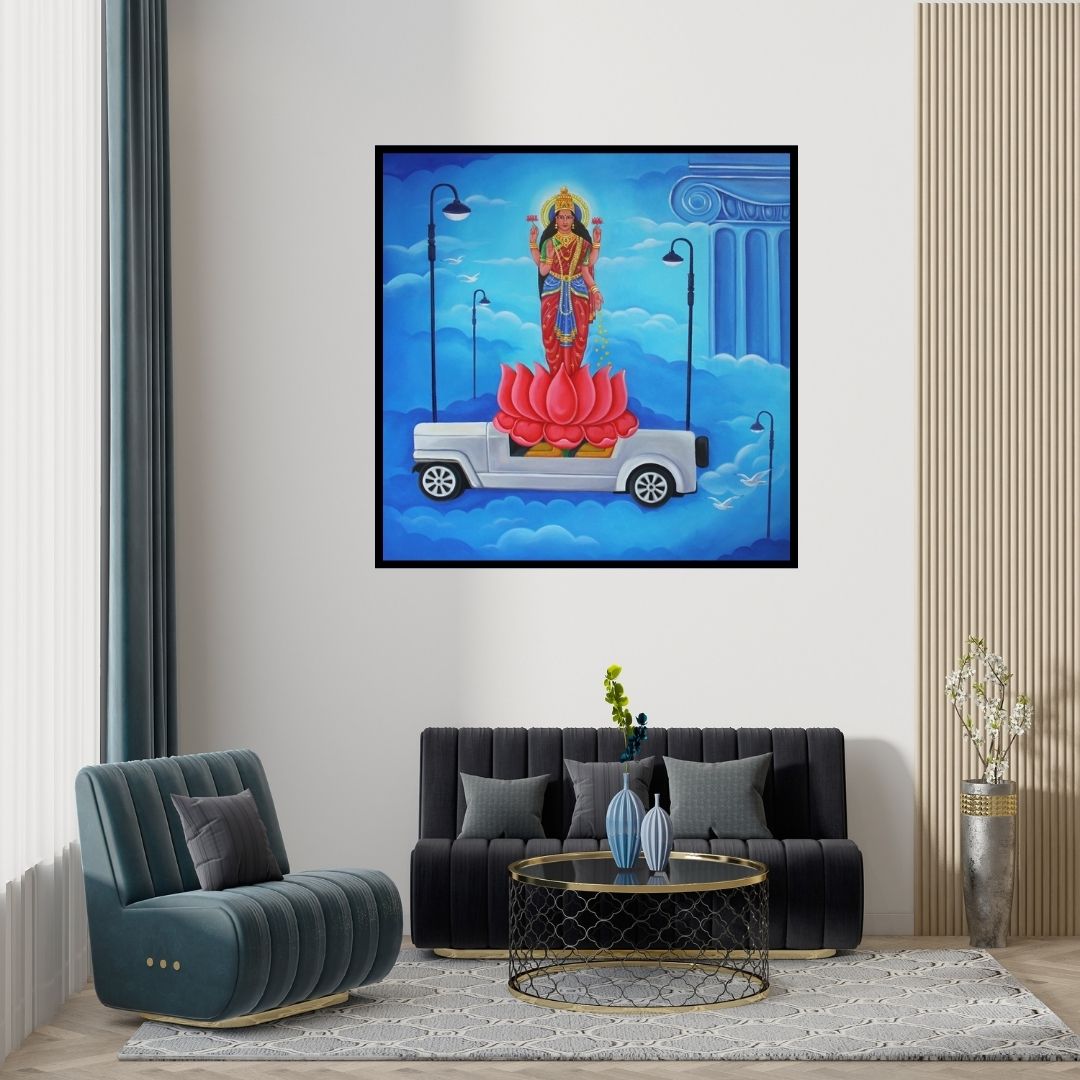Preview of 'Samrudhhi' Painting by Anand Kumar shown on a wall in a furnished room.
