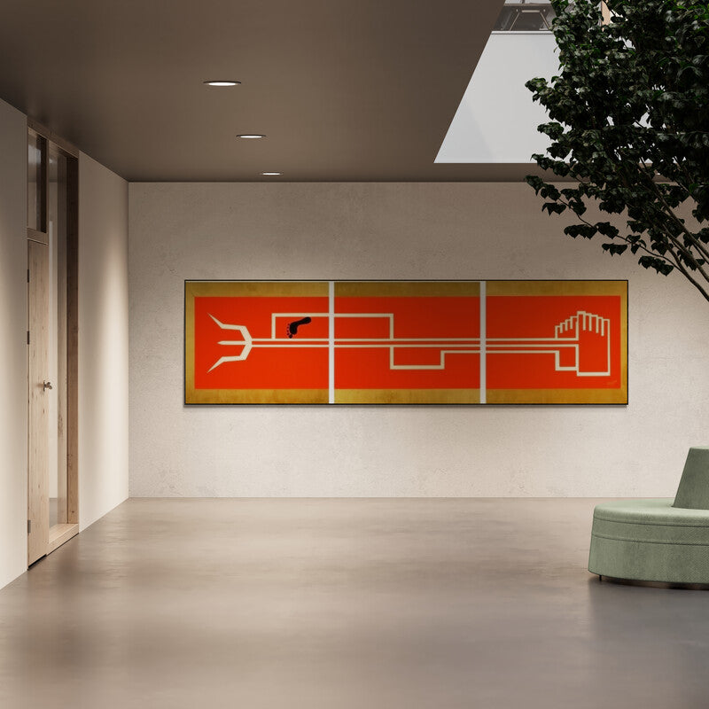 Pankaj Sachdeva's painting 'Samsadya Shiva (Journey Progression)' displayed in a modern living room setting