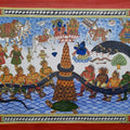 Religious phad traditional art titled 'Samundr Manthan', 18x24 inches, by artist Abhishek Joshi on Hanmade Canvas