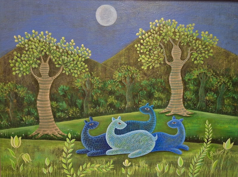 'Samvad' animals acrylic painting by artist Rashmi Shivhare, 18x24 inch, on canvas