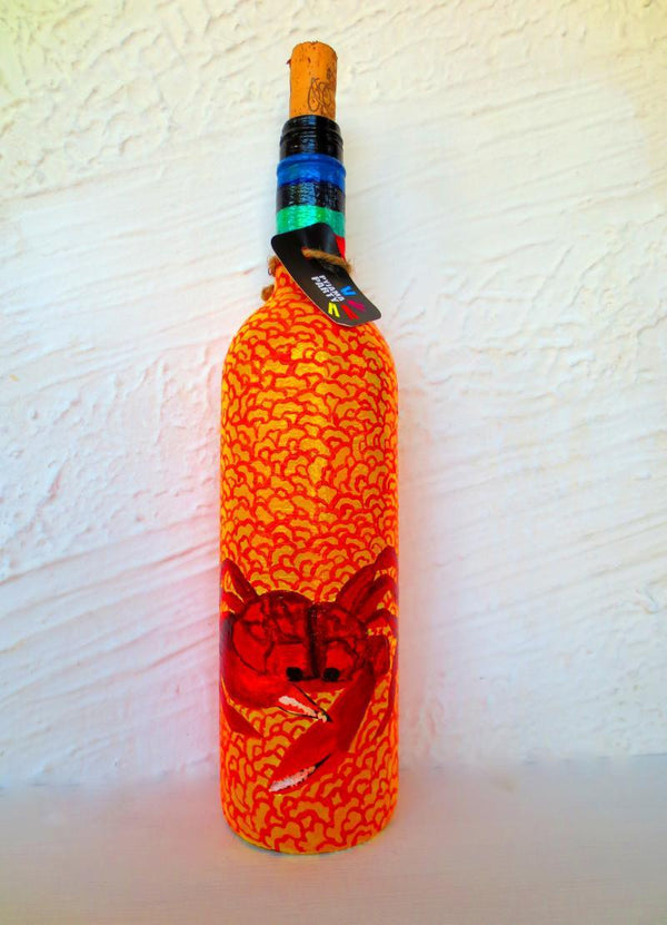 Sandy Crab Hand Painted Glass Bottles Handicraft by Rithika Kumar | ArtZolo.com