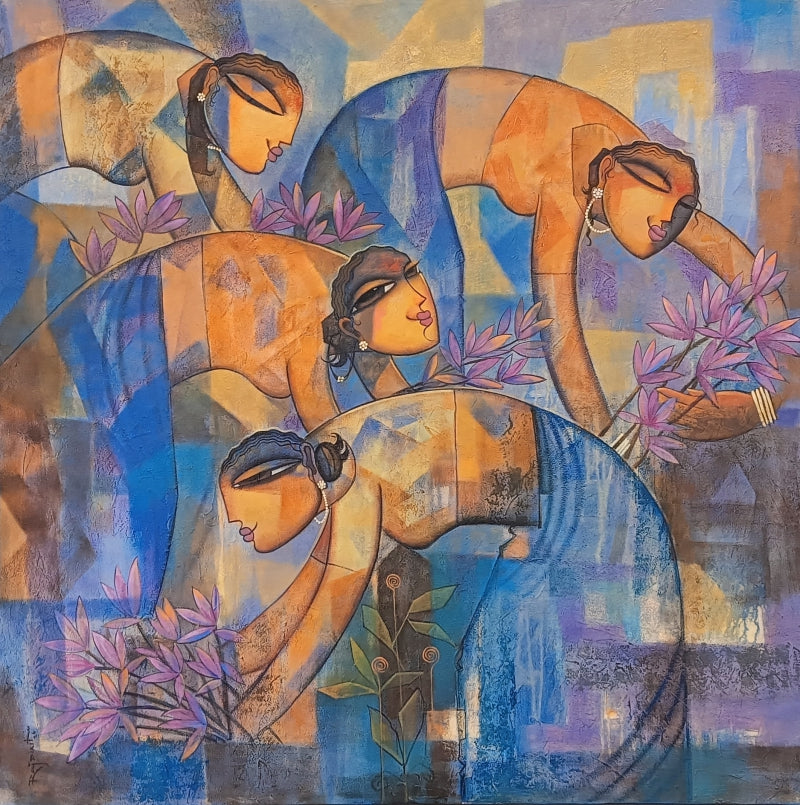 Sannidya 2' figurative acrylic painting by artist Rajendra Dixit, 42x42 inch, on canvas