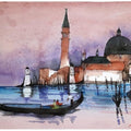 Cityscape watercolor painting titled 'Santa Maria Della Salute Venice Italy', 7x11 inches, by artist Arunava Ray on Paper