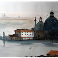 Cityscape watercolor painting titled 'Santa Maria Venice Italy', 7x11 inches, by artist Arunava Ray on Paper