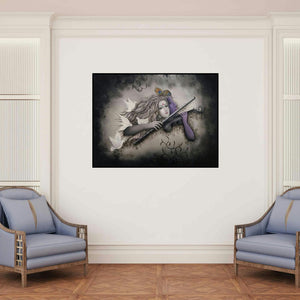 'Sanwarey Radha Krishna' painting by Rakhi Baid shown on a wall in a furnished room.