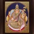 Religious tanjore traditional art titled 'Saraswathi Oval Tanjore Painting', 24x18 inches, by artist Myangadi Tanjore on Plywood