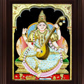 Religious tanjore traditional art titled 'Saraswathi Tanjore Painting 2', 24x18 inches, by artist Myangadi Tanjore on Plywood