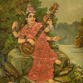 Saraswathy' religious oleograph painting by artist Raja Ravi Varma, 26x19 inch, on paper