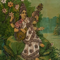 Religious oleograph painting titled 'Saraswati 1', 19x15 inches, by artist Raja Ravi Varma on Paper