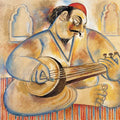 Figurative serigraphs painting titled 'The Sarod Player', 22x30 inch, by artist Paritosh Sen on Paper