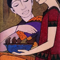 Figurative acrylic painting titled 'Satisfaction', 36x12 inches, by artist Rahul Mhetre on Canvas