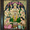 Religious tanjore traditional art titled 'Satynarayanaswamy Tanjore Painting', 20x16 inches, by artist VANI VIJAY on Plywood