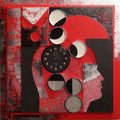 Figurative mixed media titled 'Scarlet Tides Duality Of Grey XIII', 18x18 inches, by artist Vivek Rao on wood and acrylic