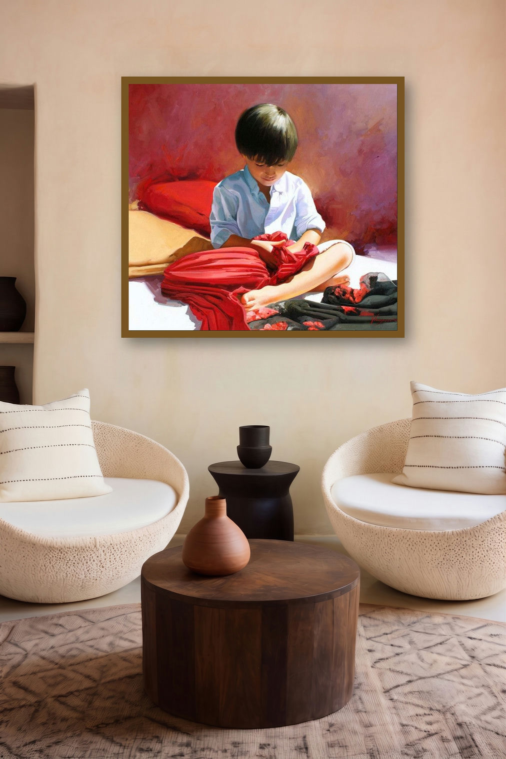 Scarves by artist Jose Higuera displayed in a Contemporary Exhibition gallery