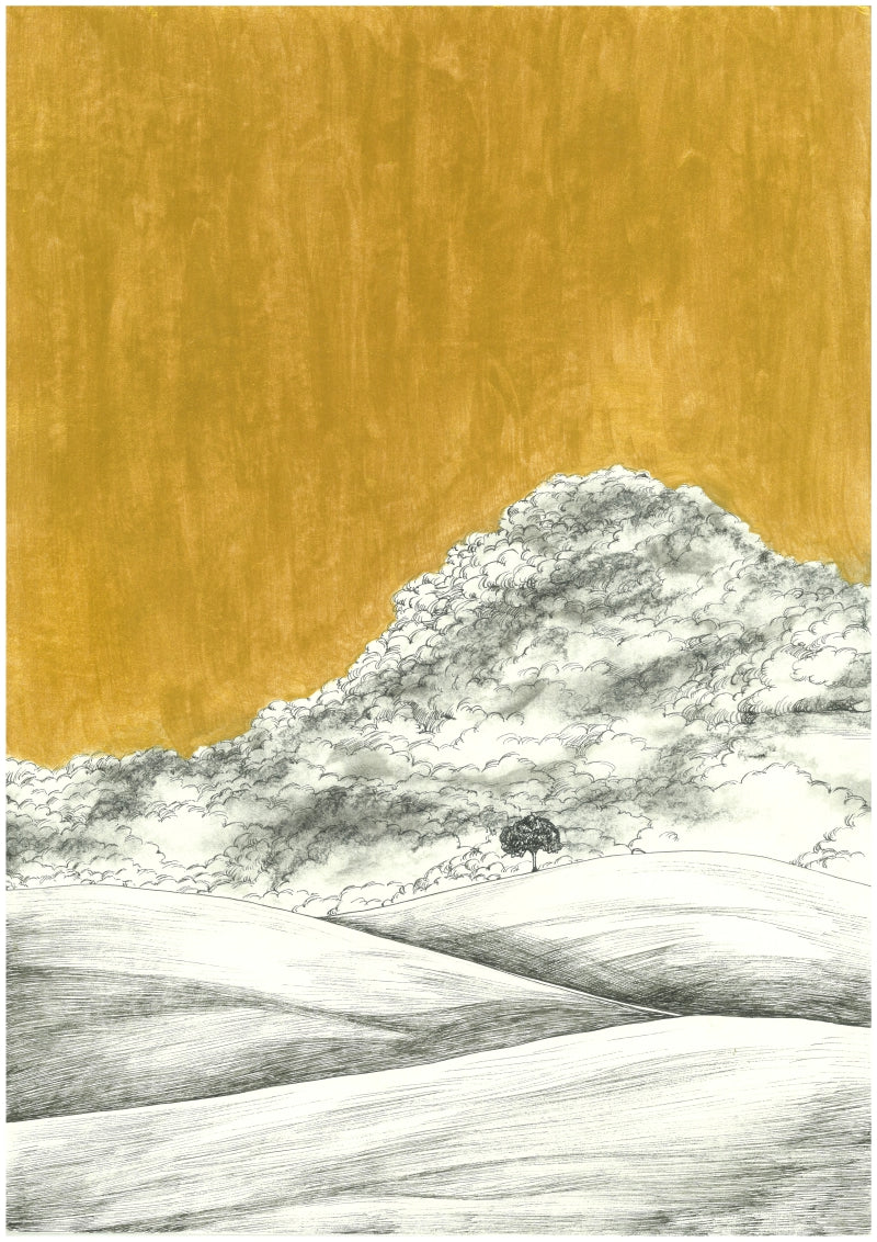 Scene' landscape mixed-media painting by artist Ninoshka Dias, 17x12 inch, on paper