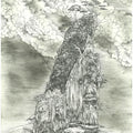Scenic Site' landscape mixed-media drawing by artist Ninoshka Dias, 17x12 inch, on paper