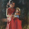 Figurative oil painting titled 'School Poem', 36x18 inches, by artist Swapnil Patil on Canvas