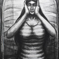 Figurative dry pastel drawing titled 'Scream Inside', 33x22 inches, by artist Sumana Nath De on Paper
