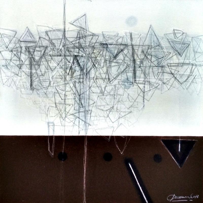 Abstract mixed media painting titled 'Scribbling On Rising Surface', 24x24 inches, by artist Kaushlendra Pratap Singh on Canvas