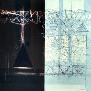 Scribbling On Triangle Mind (Structured Dimensions) by Kaushlendra Pratap Singh, Original Mixed Media Abstract Painting on Canvas, Small Square Wall Art