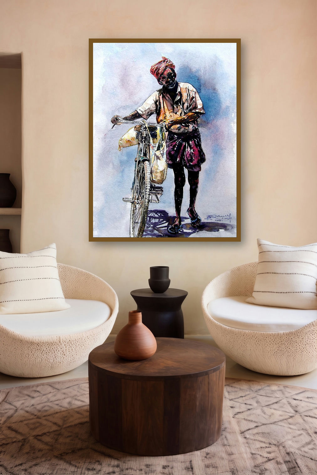 Scycle With Man (Pedal Pusher) by artist Srv Artist displayed in a Indian Art gallery