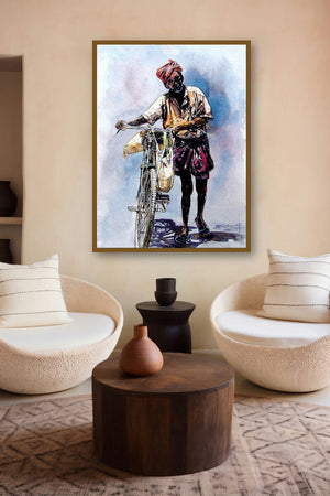 Scycle With Man (Pedal Pusher) by artist Srv Artist displayed in a Indian Art gallery