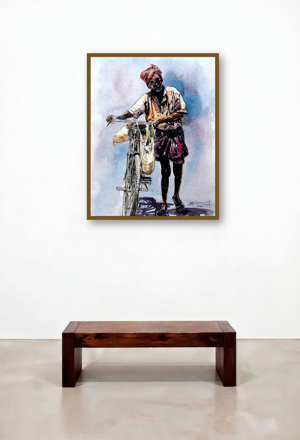 Scycle With Man (Pedal Pusher) by artist Srv Artist displayed in a Urban Loft Hotel Lobby