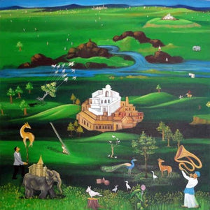 Sea Of Proverbs (A Dreamlike Landscape**) by Sunil Lohar, Original Acrylic Figurative Painting on Canvas, Medium Square Wall Art