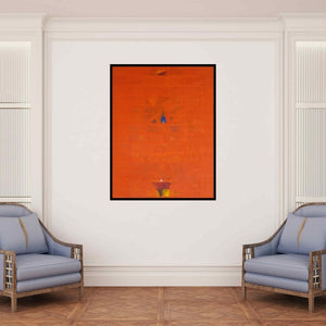 In-situ view of Raghu Neware's 'Search Of Eternity 59 (Crimson Tapestry)' painting in a room