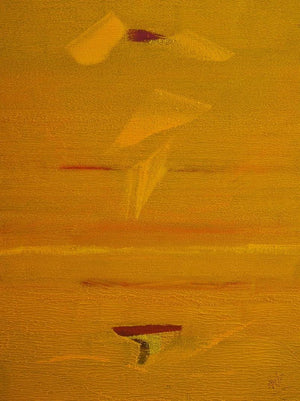 Search Of Eternity 1029 (Golden Reverie) by Raghu Neware, Original Oil Abstract Painting on Canvas, Small Vertical Wall Art