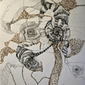 The Search Within' contemporary mixed-media painting by artist Shreya Wakle, 12x8 inch, on paper