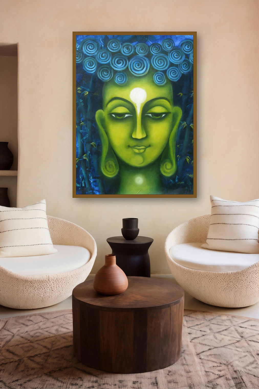 Searching Of Life Iii (Emerald Enlightenment) by artist Vijaya Ved displayed in a Modern gallery