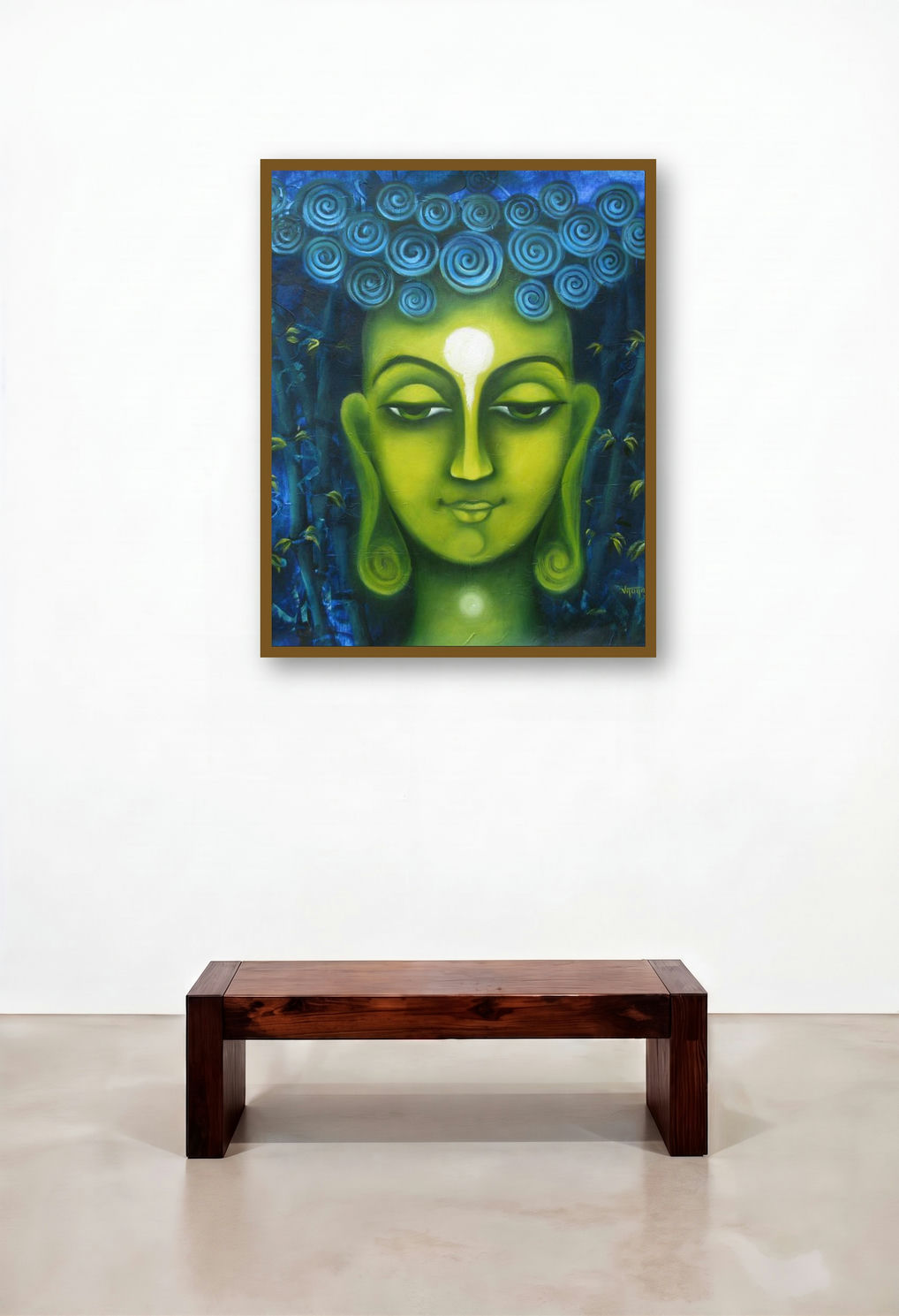 Searching Of Life Iii (Emerald Enlightenment) by artist Vijaya Ved displayed in a Modern Penthouse